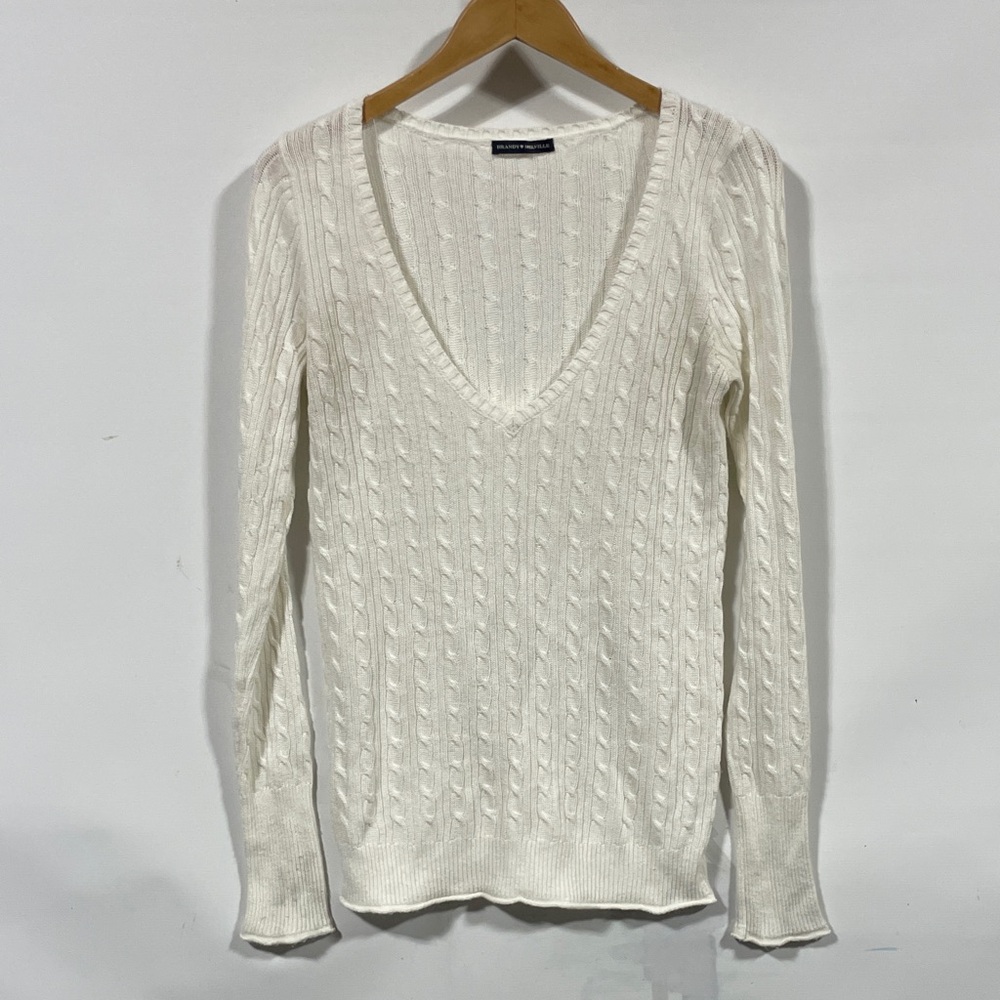 Brandy Melville Cream Cable Knit V-Neck Sweater